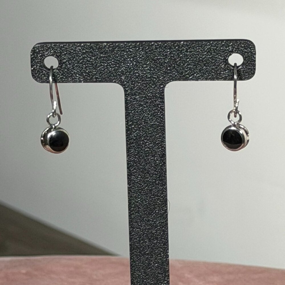 Silver-Tone Black Stone Drop Earrings — Minimalist Dangle Jewelry